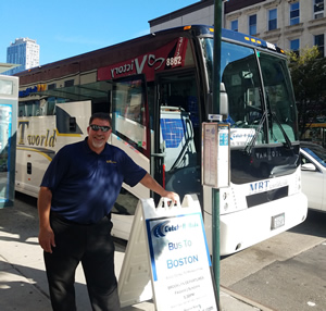 Friendly bus driver to answer questions about Catch-a-Ride NYC to Boston bus, Boston to NYC bus (bus from Brooklyn to Boston, bus from Bronx to Boston)